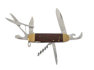 Coltello folding 7 attrezzi manico legno e ottone chiuso 9 cm Made in Italy