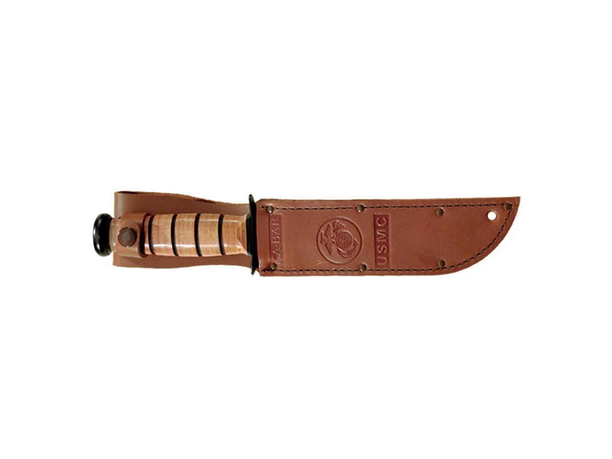 Ka-Bar USMC Fighting/Utility 1217 Plain dettaglio lama Cro-Van manico pelle fodero cuoio