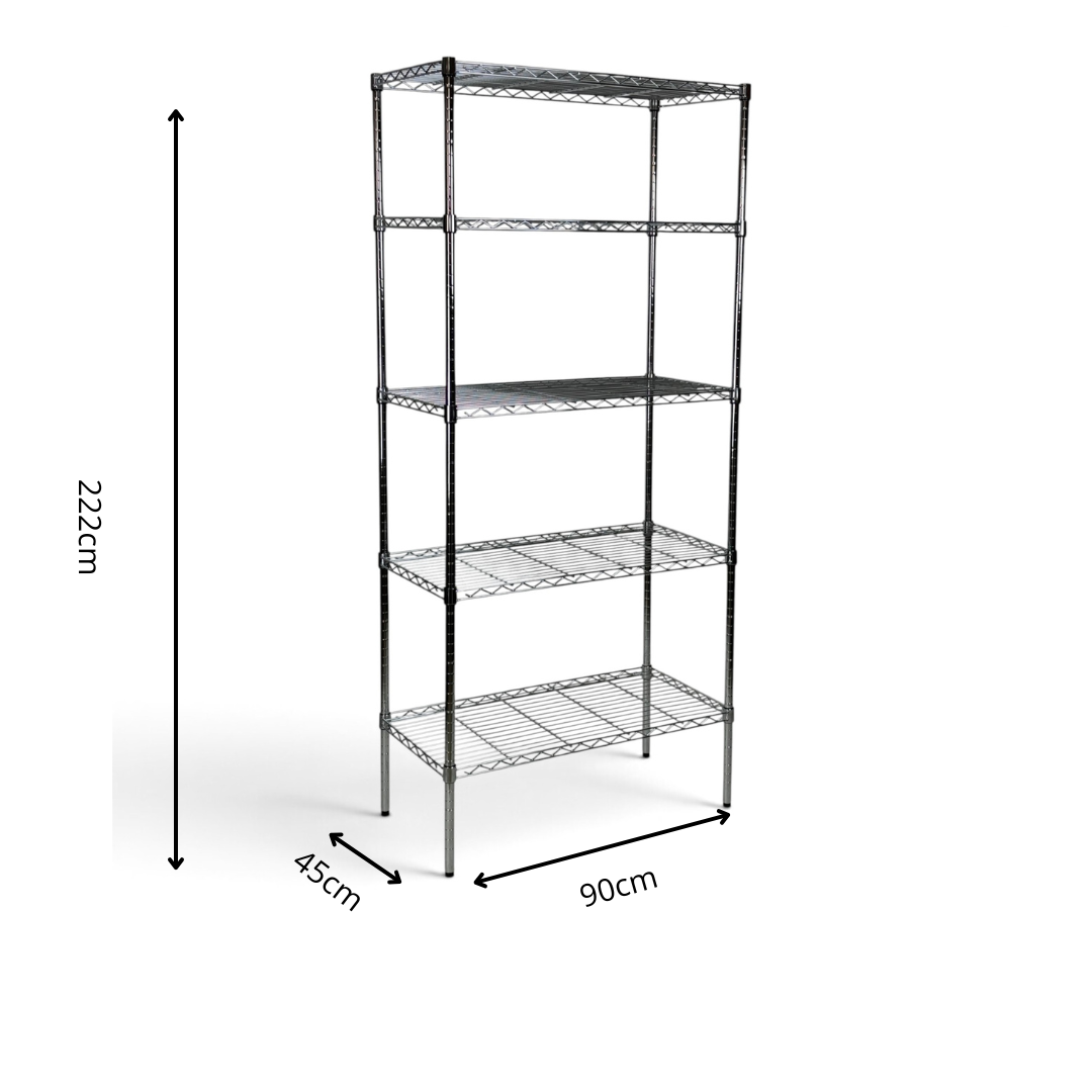 Metallika Scaffale Modulare in Acciaio Cromato 90 × 45 × H 222 cm, 5 Ripiani