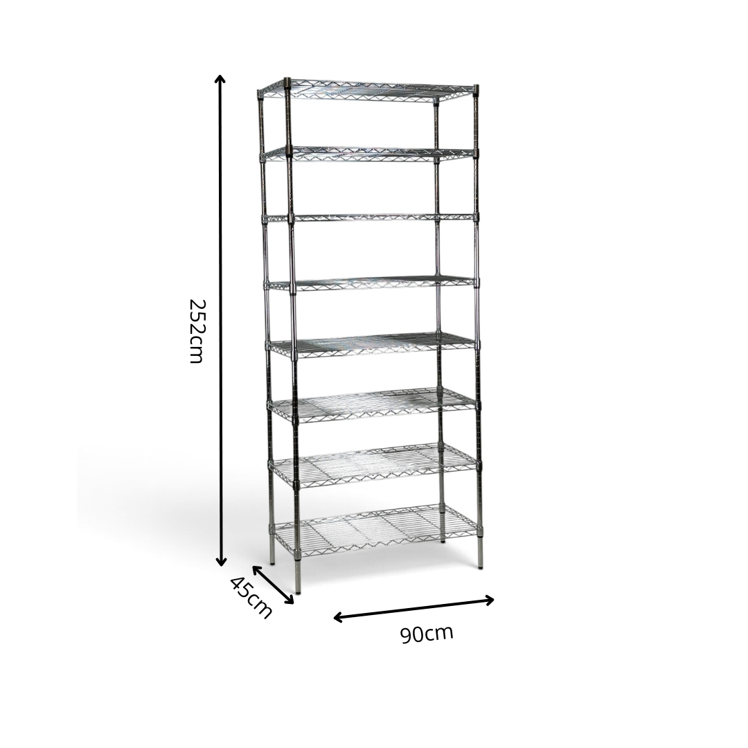 Metallika Scaffale Modulare in Acciaio Cromato 90 × 45 × H 222 cm, 8 Ripiani