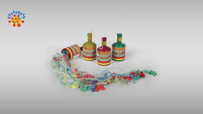 0116A - BOTTIGLIETTE LANCIA STELLE FILANTI PARTY POPPERS BORGONOVO (1CFx12PZ) MASSA ATTIVA 0,016 gr CAT.EU F1